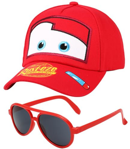 Car Kinder Baseball Cap, 2PCS Baseballkappe und Sonnenbrille Schirmmütze Sonnenschutz Cap Baseballmütze Einstellbare Kappe Cartoon Snapback Cap Sonnenbrillen Set für Kinder Ab 2 Jahren