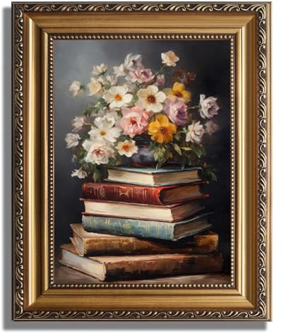 JOFANG Toile murale encadrée vintage, livre de roses blanches et fleurs – Art mural pour salon, chambre à coucher, cuisine – 22,9 x 30,5 cm