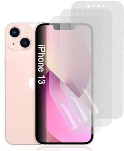 Hhfcryst Protector de Pantalla de Hidrogel Mate para iPhone 13, Protector de Pantalla de TPU de 3 Piezas Anti-Rayaduras y Anti-Resplandor, Película de Hidrogel de Alta Sensibilidad