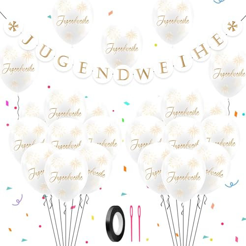 Jugendweihe Deko Set mit Banner, Alles Gute zur Jugendweihe Banner mit 24 Luftballons, jugendweihe deko mädchen junge, Ideale Raumdekoration für die Feier zum Erwachsenwerden