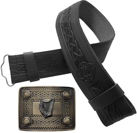 STITCHIFY Traditioneller Kilt-Gürtel aus schottischem Leder und Harfendistel-Schnalle