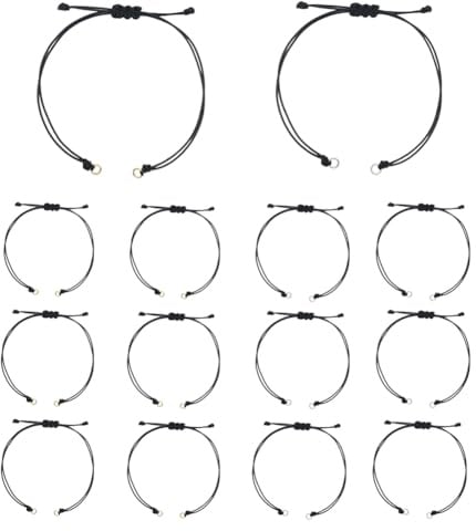 UNICRAFTALE 40Stk Halbfertige Wachskordel-Armbänder für Schmuckherstellung | verstellbar,schwarz,mit 2 Farben Öffnungsringen,geflochtene Schnur,26-28cm Lang