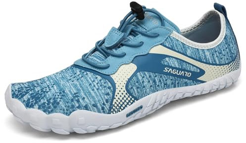 SAGUARO Barfuss Schuhe Damen Barfußschuhe Herren Outdoor Barfussschuhe Leicht Zehenschuhe Barfuß Fitnessschuhe mit Breiter Zehenbox Picton Blau,Gr.37