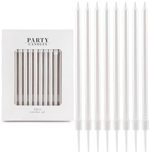 24 Stück Weiße Geburtstagskerzen, dünne Party-Kerzen, Happy Birthday-Kerzen, Kuchendekorationen,Kerzen für Mädchen, Jungen, Männer, Frauen, Geburtstagsparty-Dekorationen