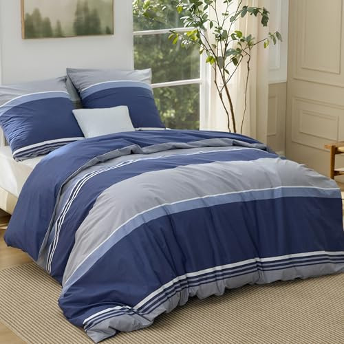 BEDSURE Bettwäsche 200x200 Baumwolle 3teilig - Jeansblau | Baumwolle Bettwäsche mit Reißverschluss, ÖKO-TEX Wendbar, Bettbezug 200x200cm + 2 Kissenbezüge 80x80cm, einfach zu beziehen