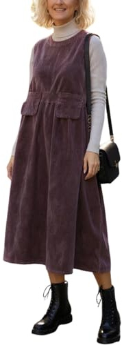 Goolecrimp Robe Chasuble Ample sans Manches en Velours côtelé pour Femme, Style Vintage Artistique mi-Longue avec Ourlet Fendu et Poches Mode Printemps/Automne