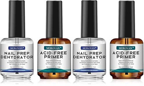 Morovan Natural Nail Prep Dehydrate and Acid-Free Primer: Dehydrator for Acrylic and Gel Nail Polish Non Acid Nail Primer for UV Gels Fast Dry Superior Bonding Agent Gift Box Set (Pack of 2)