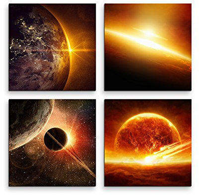 4 Leinwandbilder je 30x30 cm Unser Sonnensystem! Leinwandbilder Wasserfest! Das Universum mit Planten und der Sonne. Weltall Mars Erde Sonne Mond