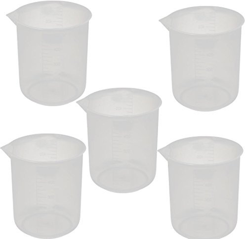 sourcing map 5 pcs 500mL Laboratorio contenedor de líquidos transparentes de plástico Vaso medidor vaso