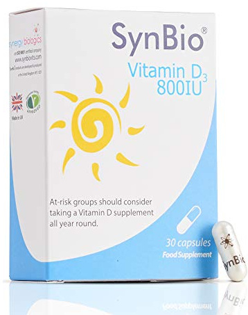 SynBio Vitamin D3 800 IU | 30 Capsules | Peanut/Nut Free | Vegetarian | SOYA Free | Dairy Free | Yeast Free | Gelatin Free | Vitamin D Food Supplement [Made in The UK]