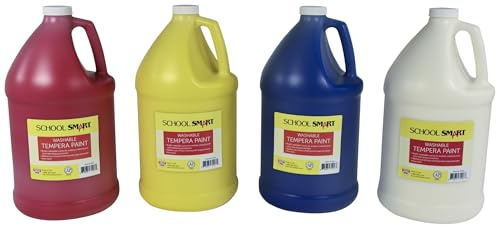 School Smart Washable Tempera Paints for School and Arts and Crafts Use, One Gallon Each, Assorted Primary Colors, Set of 4