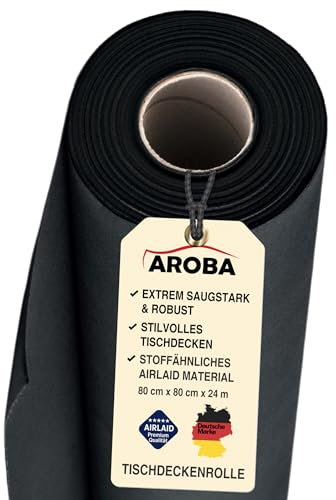 AROBA 2X Airlaid Tischdeckenrollen (Schwarz, 0,8 m x 24 m) - Stoffähnliche Tischdecke- Hochwertige Tischtuchrolle für Hotel Catering Geburtstag Restaurants Kommunion Taufe