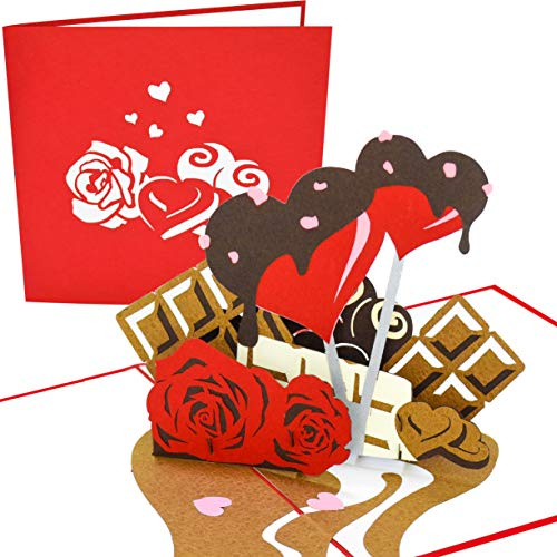 PopLife 3D-Pop-Up-Karte mit Rosen und Schokolade – Happy Anniversary for Her, Happy Valentine's Day, Romantic Date Night, Classic V-Day