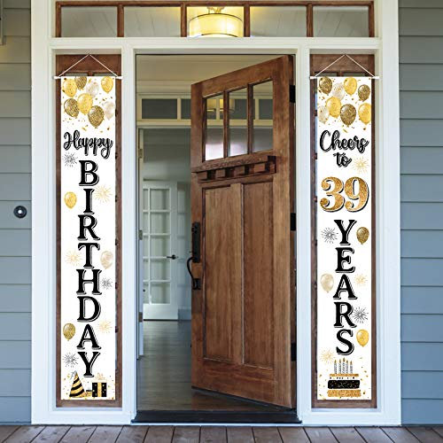 LASKYER Türbanner mit Aufschrift Happy 39th Birthday – Cheers to 39 Years Old Birthday Haustür Veranda Schild Hintergrund, 39. Geburtstag Party Dekorationen