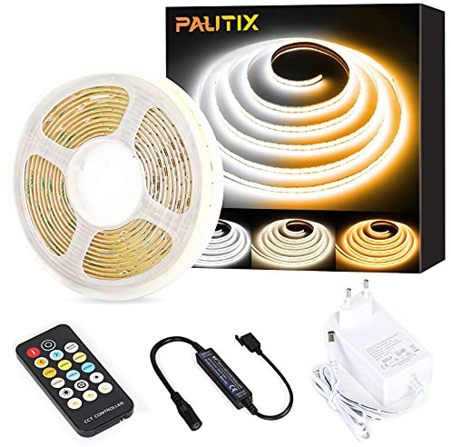 PAUTIX COB LED Streifen CCT Warmweiß Kaltweiß CW WW,1920LEDs Dimmbar 2700K-6500K 24V 3M LED Strip light Set mit Netzteil und RF Fernbedienung für Schlafzimmer Küche TV Spiegel DIY Beleuchtung