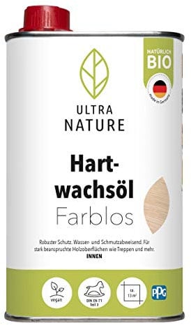 ULTRA NATURE Hartwachsol 0,5L, Vegan, Bio, Lösemittelfrei, Farblos, Fußbodenöl, Holzöl, Möbelöl