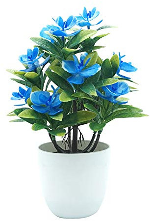 Funight 1 Pc en Pot Fleur Artificielle Papillon Orchidée en Pot Intérieur Et Extérieur Fausses Plantes avec Vase Blanc pour La Décoration De Fête De Mariage De Jardin à La Maison Bleu
