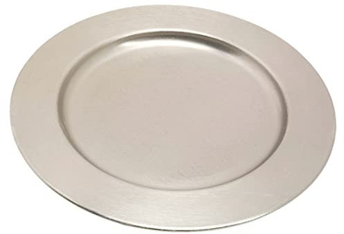NKlaus Candle plate smooth Ø 17cm brass nickel plated candle holder coaster with rim 10632
