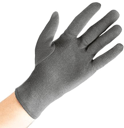 Baumwollhandschuhe aus 100% Baumwolle (Dermatest: Sehr gut), Graue Handschuhe, Weiche Textilhandschuhe für Handmasken, Stoffhandschuhe mit zertifizierter Hautverträglichkeit, 2 Paar