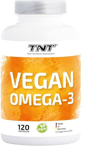 TNT Vegan Omega 3 Kapseln hochdosiert (120 Kapseln) • Algenöl mit EPA & DHA ohne Zusätze • Vegan & laborgeprüft