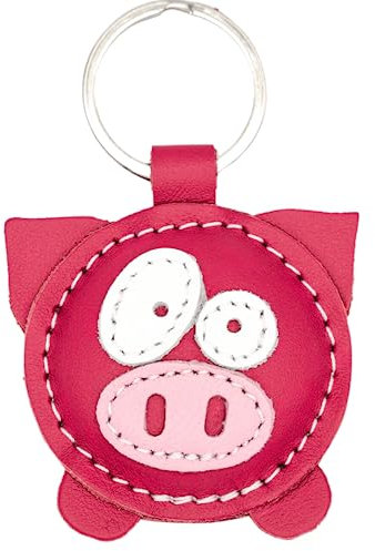 Schlüsselanhänger Pink Schwein aus Leder Geschenk für Lieblingsmensch Frauen Männer Kinder Schulanfang Abitur Glücksbringer Talisman Handarbeit (Pink Schwein, 1)