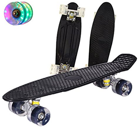 Skateboards Skateboards, 22 Zoll Fischbrett Mini Cruiser Skateboard Kinder Scooter Longboard Skateboards Für Kinder und Anfänger (Color : Black)