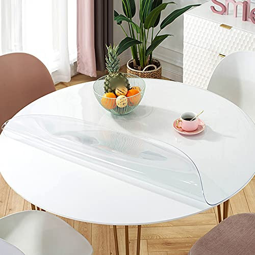 Zlovne Transparente Tischdecke,1,6 mm PVC Hitzebeständiges Tischdecke Tischfolie,Runden Glastisch Esstisch Schutzfolie Tischschutz,Möbelauflage Matte,60° Abgeschrägte Kante (Diameter 120cm/47inch)