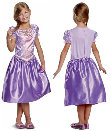 Disney Princesses - Déguisement Classique Raiponce Enfant - Licence Officielle - Taille XS (3T-4T) - Rose - Broche inclue - Costume Réaliste - Broderie Dorée - Cosplay - Cadeau Enfants