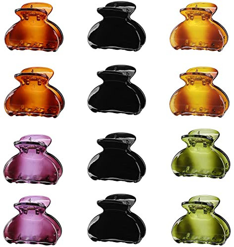 Lolalet 12 Stück Kleine Haarklammern Haarspange 4cm Mini Haarkrallen Spinnen Hair Clips für Frauen Mädchen Kinder Dicken Dünnen Feinen Frisur Klemmen Stark Stilvolle Acryl Banane Clip -Leuchtend