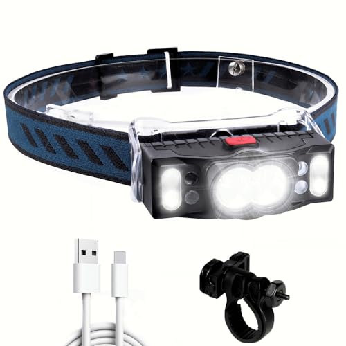 LETOUR LED Stirnlampe, Superheller USB Wiederaufladbar 1000 lm, 7 Modi Kopflampe mit Rotem Warnlicht, IPX5 Wasserdicht Stirnleuchte für Laufen, Angeln, Camping, Radfahren, Arbeit, Schwarz, LT-W660H2