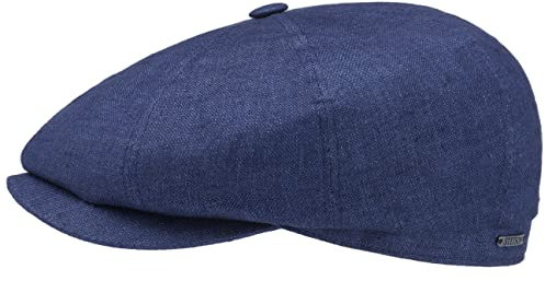 Stetson Hatteras Classic Leinen Flatcap Damen/Herren (55-62 cm) - Made in The EU - Aus 100% Leinen - Gefüttert mit Baumwolle - Temperatur & feuchtigkeitsregulierend - Sommer/Winter blau-meliert 57 cm