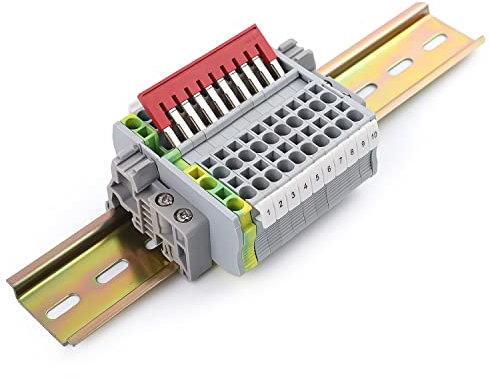 Morsettiere Guida DIN One In Two Out, SRJQXH Barra DIN Rail Terminal Block per Cablaggio Rapido Innestabile, con Terminale ST2.5TWIN, Morsettiera, Staffa, Striscia di Marcatura Zb5, Binario 20 CM