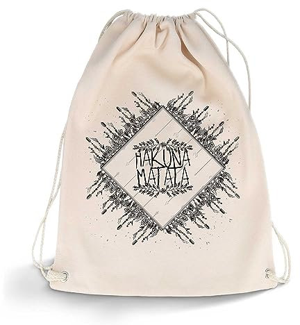 GRAVURZEILE Bedruckter Turnbeutel - Spruch Hakuna Matata - Sportbeutel Rucksack Daypack Gymbag mit Kordelzug - für Sport & Freizeitaktivitäten - für Damen & Herren - 12 Liter 33x45 cm