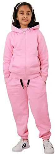 A2Z 4 Kids Plain Tracksuit Contrast Fleece Hoodie with Joggers Jogging Sweatpants Pants Sports Activewear Outfit Set For Childrens Girls Boys Age 2-13 Years