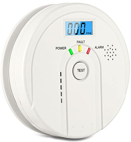HOMELYLIFE Détecteur de monoxyde de Carbone 85 DB, Détecteur de CO avec écran LCD, en 50291 Détecteur de monoxyde de Carbone à Piles (3 Piles AA Non incluses), Rouge