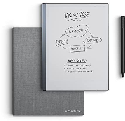 reMarkable 2 Bundle - Polymer Weave Folio | 10.3'' reMarkable 2 Paper Tablet, Marker Plus Pen With Built-in Eraser and Book Folio Case in Gray Polymer Weave