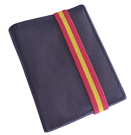 Tiendas LGP - Cartera Billetero Monedero, con Cierre elástico Bandera de España, Caballero, Piel Autentica de Vacuno, Color Negro