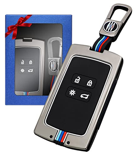 Yumzeco Zink Legierung Autoschlüssel Hülle Cover, 4-Tasten Autoschlüssel Cover Kompatibel mit Renault Clio Captur Megane Kadjar Koleos Auto Schlüsselhülle Cover Silicone TPU Smartkey Schutzhülle Grau