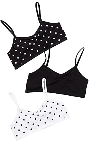 Just Essentials Girls Back to School 3 Pack Cotton Crop Bra Tops UK Seller - Black-White - 8/9 Years