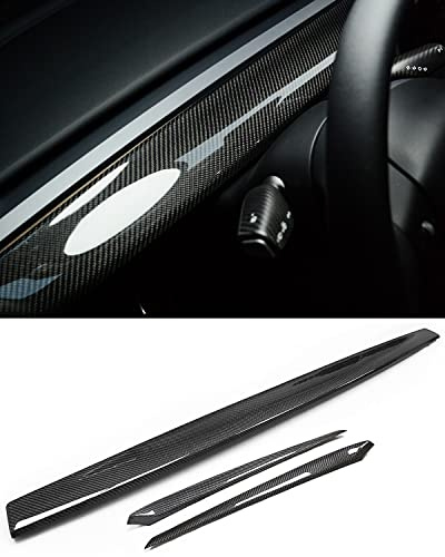 KKTR-CAR 3K Toray Real Carbon Fiber Dashboard Cover Wrap and Front Door Inner Armrest Panel Cover Trim Compatible with Tesla Model 3(2021-2023) and Model Y(2019-2024) (Real Glossy Carbon Fiber 3pcs)