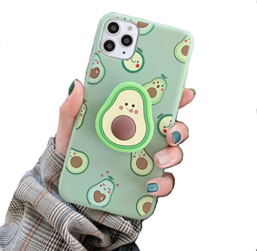 GINZER Green Silicone Case Compatible with iPhone x/xs, Cartoon Avocado Pattern Phone Case Cover with Bracket Stand Holder, Full Protection Shockproof Back Cover Cases Skin, 1PC Ultra Thin TPU Case