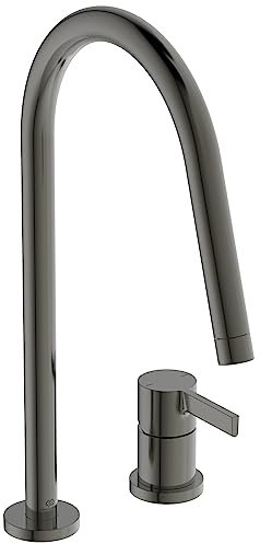 Ideal Standard – Gusto 2-Loch Küchenarmatur, Hoher Auslauf mit zylindrischem Querschnitt, mit FirmaFlow Kartusche, Schwenkbereich 360°, Schaftverschraubung von unten, Magnetic Grey