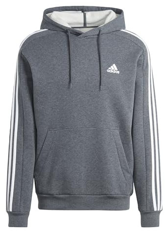 adidas Herren Essentials Fleece 3-Stripes Hoodie, Dark Grey Heather, S