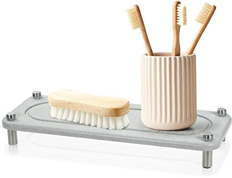 AUAUY Caddy Évier avec Rainures pour Séchage Instantané - Plateau pour Salle de Bain et Cuisine, Maison Moderne - Gris Clair