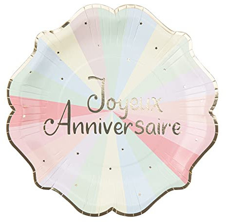Générique - 8 ASSIETTES CARTON ANNIVERSAIRE PASTEL PARTY 23CM