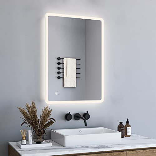 BD-Baode Badspiegel mit Beleuchtung, 40x60cm LED Badspiegel Lichtspiegel mit Dimmbar 3 Lichtfarbe 3000-6500K,Badezimmerspiegel mit Touch Schalter Rechteckiger
