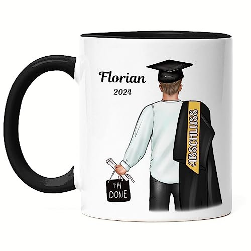 Kiddle-Design Bachelor Master Abitur 2025 Tasse Schwarz Abschluss Geschenk Personalisiert Name Absolvent Doktor Männer Herren Schulabschluss Abi