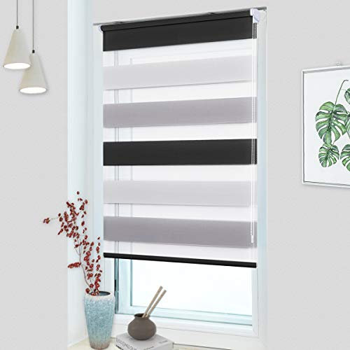 MupFup Doppelrollo Klemmfix ohne Bohren,Duo Rollo Klemmrollo Weiß-grau-anthrazit 50 x 130cm(BxH), Lichtdurchlässig & Verdunkelnd Fensterrollo für Schlafzimmer, Badezimmer, Wohnzimmer Fenster und Tür