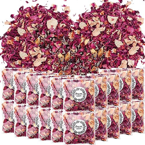 PuretéavHom 20er Pack Blütenkonfetti Hochzeit Natürliches Streublumen Rosenblätter Hochzeit zum Streuen Getrocknet Blütenblätter Hochzeit Konfetti Biologisch Abbaubares für Geburtstag Party DIY Deko