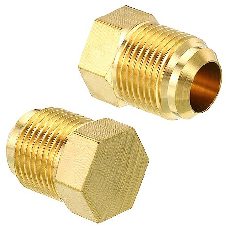 PATIKIL Male 5/8 Messing Dichtung Stopfen 2 Pack SAE Fackel Rohr Fitting 45 Grad Sechskant Rohrleitung Beschläge für Klimagerät Kühlung